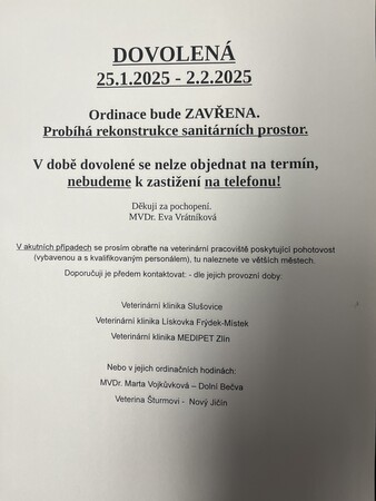 25.1-2.2.2025 bude ZAVŘENO
