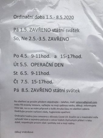 Ordinační doba 1.5.-8.5.