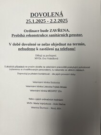 25.1-2.2.2025 bude ZAVŘENO
