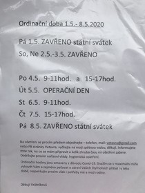 Ordinační doba 1.5.-8.5.