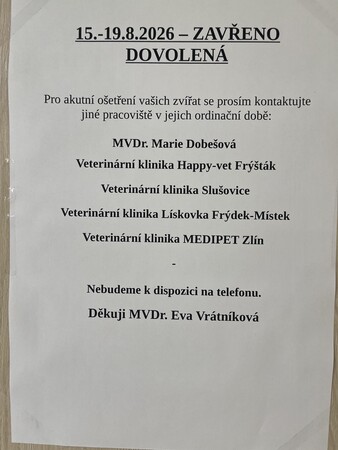 DOVOLENÁ 15.-19.8.2026 ZAVŘENO